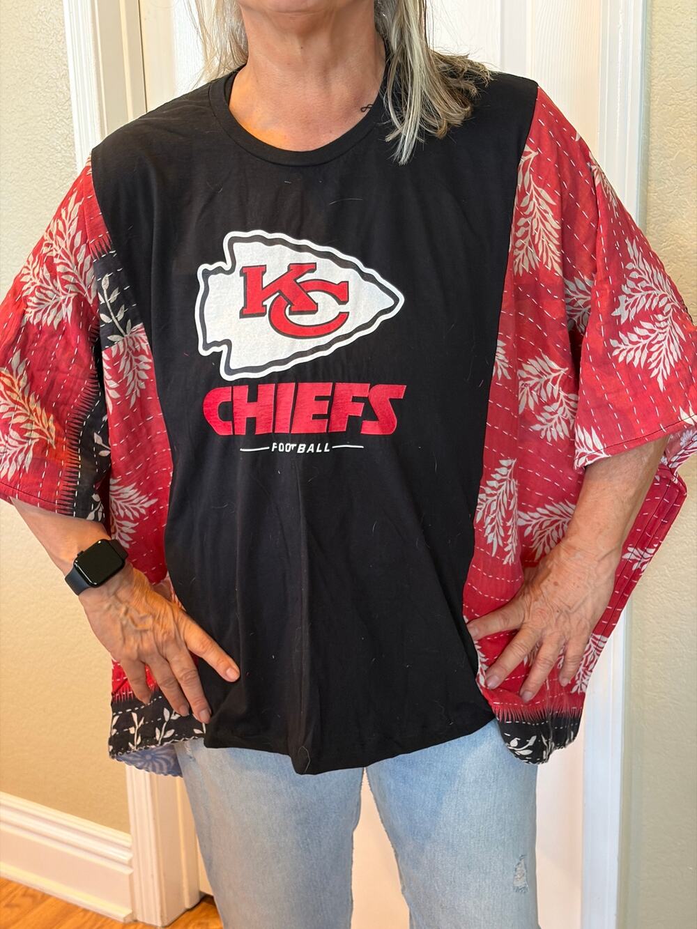 Kansas City Chiefs Upcycled Kantha Tunic Top Shirt OS Handmade Boho